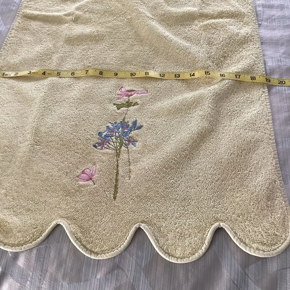 Yvette Delorme Paris Floral Embroidered Towels with Scalloped Edges Set of Two
